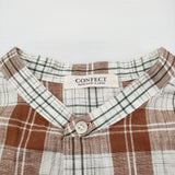 NEST ROBE CONFECT イカットチェック七分袖シャツ コットンリネン 02222-0045 サイズ3 ホワイト ブラウン メンズ ネストローブコンフェクト【中古】6-0414M♪