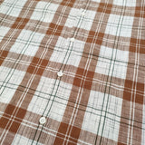 NEST ROBE CONFECT イカットチェック七分袖シャツ コットンリネン 02222-0045 サイズ3 ホワイト ブラウン メンズ ネストローブコンフェクト【中古】6-0414M♪