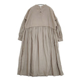 nest Robe コットンモールスキンリネン切替えドレス 01203-1063 ギャザー ワンピース グレージュ レディース ネストローブ【中古】6-0317M♪