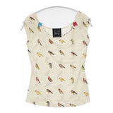 Cynthia Rowley ノースリーブ 鳥柄 スパンコール装飾 シルク Ｔシャツ カットソー ベージュ レディース シンシアローリー【中古】6-0624S∞