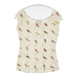 Cynthia Rowley ノースリーブ 鳥柄 スパンコール装飾 シルク Ｔシャツ カットソー ベージュ レディース シンシアローリー【中古】6-0624S∞