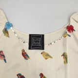 Cynthia Rowley ノースリーブ 鳥柄 スパンコール装飾 シルク Ｔシャツ カットソー ベージュ レディース シンシアローリー【中古】6-0624S∞