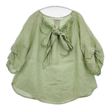 cloth&cross Hug O War リボン リネン ブラウス シャツ グリーン レディース クロス＆クロス ハグオーワー【中古】6-0608M∞