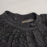cloth&cross Hug O War レースモックネックチュニックブラウス 定価32890円 ブラウス シャツ ブラック レディース クロス＆クロス ハグオーワー【中古】6-0608M∞