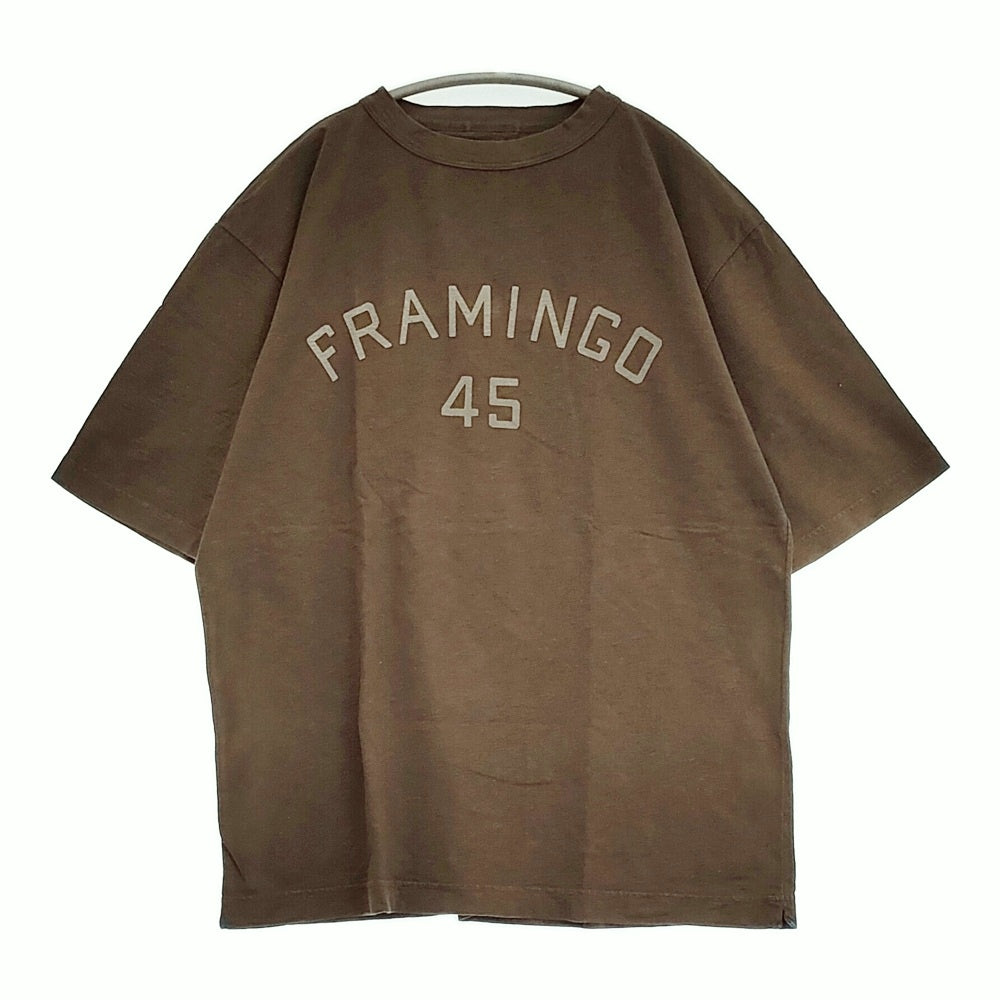 45R フラミンゴ刺繍の90845星Tシャツ ロゴ ブラウン 45R/45rpm フラミンゴ刺繍の90845星Tシャツ サイズ4 半袖Tシャツ