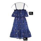 Angels by the Sea Hawaii エンジェルズバイザシー パイナップル柄 ストライプ レーヨン キャミソール ワンピース ブルー レディース【中古】6-0611S∞