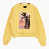 STUSSY クルーネック ヤシの木 プリント サイズS スウェット イエロー レディース ステューシー【中古】6-0328M♪
