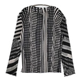 PLEATS PLEASE ISSEY MIYAKE 総柄 プリーツ ボタンレス カーディガン P33-JO852 サイズ3 ジャケット ブラック ホワイト レディース プリーツプリーズ【中古】6-0317M♪