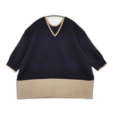 UNITED ARROWS 新品 ミニマル 2WAY 6SL ニット 定価16940円 Vネック ニット 25SS ネイビー ベージュ レディース ユナイテッドアローズ【中古】6-0207M♪