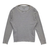 bulle de savon フリル ボーダー コットン 長袖Ｔシャツ カットソー ロンＴ ブルー ホワイト レディース ビュルデサボン【中古】6-0328M♪