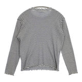 bulle de savon フリル ボーダー コットン 長袖Ｔシャツ カットソー ロンＴ ブルー ホワイト レディース ビュルデサボン【中古】6-0328M♪