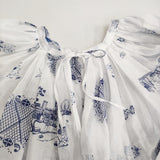 R&D.M.Co- 未使用品 LONDON BLUE WILLOW ギャザースモック 定価53900円 7447 ブラウス 25SS ホワイト ブルー レディース オールドマンズテーラー【中古】6-0210M♪