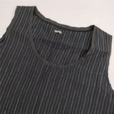 MARGARET HOWELL 589-6156002 ストライプ リネンノースリーブ ドレス ワンピース チャコールグレー レディース マーガレットハウエル【中古】6-0611S∞