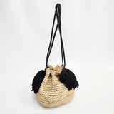 LUDLOW 未使用 タッセル ラフィア かご 巾着 かごバッグ ベージュ ブラック レディース ラドロー【中古】6-0212M◎