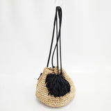 LUDLOW 未使用 タッセル ラフィア かご 巾着 かごバッグ ベージュ ブラック レディース ラドロー【中古】6-0212M◎
