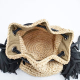 LUDLOW 未使用 タッセル ラフィア かご 巾着 かごバッグ ベージュ ブラック レディース ラドロー【中古】6-0212M◎