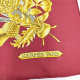 HERMES ブリティッシュヘラルディー シルク フランス製 大判 スカーフ ボルドー イエロー レディース エルメス【中古】6-0302G◎