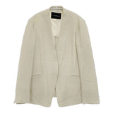 green label relaxing スフレットノーラペルジャケット ストレッチ 定価18700円 サイズ38 ノーカラージャケット クリーム レディース グリーンレーベルリラクシング【中古】6-0329M♪