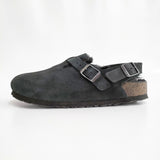 BIRKENSTOCK TOKIO SHEARLING SUEDE LEATHER NARROW 38 ファー 定価30800円 サンダル ブラック レディース ビルケンシュトック【中古】6-0219T♪