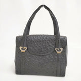 GUCCI オールドグッチ オーストリッチ レザーハンドバッグ ヴィンテージ トートバッグ ブラック レディース グッチ【中古】6-0509G∞