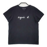 agnes b. 定番ロゴプリント コットン サイズ2 フレンチスリーブ 半袖Ｔシャツ カットソー ブラック レディース アニエスベー【中古】6-0611S∞