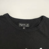 agnes b. 定番ロゴプリント コットン サイズ2 フレンチスリーブ 半袖Ｔシャツ カットソー ブラック レディース アニエスベー【中古】6-0611S∞