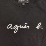 agnes b. 定番ロゴプリント コットン サイズ2 フレンチスリーブ 半袖Ｔシャツ カットソー ブラック レディース アニエスベー【中古】6-0611S∞