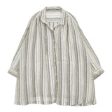 nest Robe リネンストライプロングシャツ 01241-1038 オーバーサイズ ブラウス シャツ 24SS ホワイト グリーン レディース ネストローブ【中古】6-0329M♪