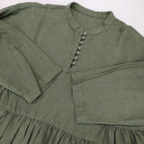 nest Robe リネンバンドカラーギャザーワンピース 01234-1454 ワンピース 23AW ダークグリーン レディース ネストローブ【中古】6-0317M♪