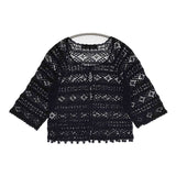 MACPHEE コットン レース ボレロ カーディガン ブラック レディース マカフィー【中古】6-0618M∞