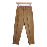 green label relaxing FM シャンブレー サテン パンツ センタープレススラックス パンツ ブラウン レディース グリーンレーベルリラクシング【中古】6-0618G∞
