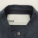 TICCA リネンフレンチシャツ 定価23100円 0251401403 ノースリーブ ブラウス シャツ 25SS ネイビー レディース ティッカ【中古】6-0227S♪
