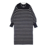 NOLLEY'S 新品 パール付き片畦ニットワンピース 定価18700円 ワンピース 23AW ブラック ホワイト レディース ノーリーズ【中古】6-0816T∞