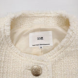 23区 GIOLICA カラーミックスツイード ジャケット 38 定価47300円 JKWOCS0010 ノーカラージャケット 24SS ホワイト レディース ニジュウサンク【中古】6-0227T♪