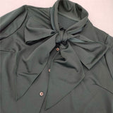 Wacoal ボウタイリボンブラウス 定価13200円 EKN605 ブラウス シャツ ダークグリーン レディース ワコール【中古】6-0621M∞