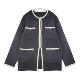 23区 ミニブークレ ニットジャケット ノーカラージャケット チャコールグレー レディース ニジュウサンク【中古】6-0827T∞