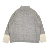 cloud nine 毛混 袖口配色ハイネックニットカーディガン バイカラー 定価4950円 25AW グレー ホワイト レディース クラウドナイン【中古】6-0227T♪