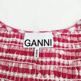 GANNI シアーサッカー シャーリング ギンガムチェック 4132958738 サイズ38 ワンピース ピンク ホワイト レディース ガニー【中古】6-0326M◎