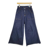 adam et Rope/SOMETHING バギーデニム カットオフ サイズ25 ワイド フレア デニムパンツ ネイビー レディース アダムエロペ/サムシング【中古】6-0424G♪