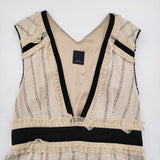 mina perhonen sunny spot Vネックノースリーブドレス 刺繍 ka3350 サイズ1 ウールアンゴラシルク ワンピース ベージュ ブラック レディース ミナペルホネン【中古】6-0914T♪