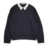 23区 洗える エンブロイダリー 襟デザイン ニット 定価24200円 サイズ42 KRWOCS0052 セーター ニット ネイビー レディース ニジュウサンク【中古】6-0304T♪