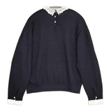 23区 洗える エンブロイダリー 襟デザイン ニット 定価24200円 サイズ42 KRWOCS0052 セーター ニット ネイビー レディース ニジュウサンク【中古】6-0304T♪
