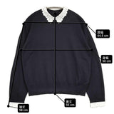 23区 洗える エンブロイダリー 襟デザイン ニット 定価24200円 サイズ42 KRWOCS0052 セーター ニット ネイビー レディース ニジュウサンク【中古】6-0304T♪