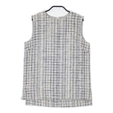 theory luxe ツイードトップス 定価35200円 FRANZ CREVON ノースリーブ ブラウス シャツ ホワイト ブルー レディース セオリーリュクス【中古】6-0701S∞