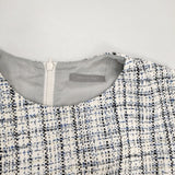 theory luxe ツイードトップス 定価35200円 FRANZ CREVON ノースリーブ ブラウス シャツ ホワイト ブルー レディース セオリーリュクス【中古】6-0701S∞
