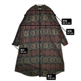 AFRICL ベルト付き バンドカラーシャツワンピ コットン 総柄 ワンピース ブラウン グリーン レディース アフリクル【中古】6-0424M♪