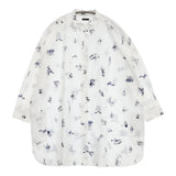 R&D.M.Co- OZ PRINT TYPEWRITER ROOMY SHIRT バンドカラ― チュニック オズの魔法使い ブラウス シャツ ホワイト ネイビー レディース オールドマンズテーラー【中古】6-0403M♪