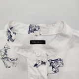 R&D.M.Co- OZ PRINT TYPEWRITER ROOMY SHIRT バンドカラ― チュニック オズの魔法使い ブラウス シャツ ホワイト ネイビー レディース オールドマンズテーラー【中古】6-0403M♪