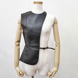 AMERI 未使用 DEFORMATION FAKE LEATHER VEST 01221561150 フェイクレザー ベスト ブラック レディース アメリ【中古】6-0521G◎