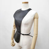 AMERI 未使用 DEFORMATION FAKE LEATHER VEST 01221561150 フェイクレザー ベスト ブラック レディース アメリ【中古】6-0521G◎